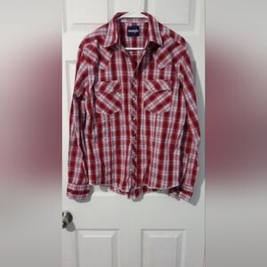 Wrangler Men's Red and White Checkered Shirt